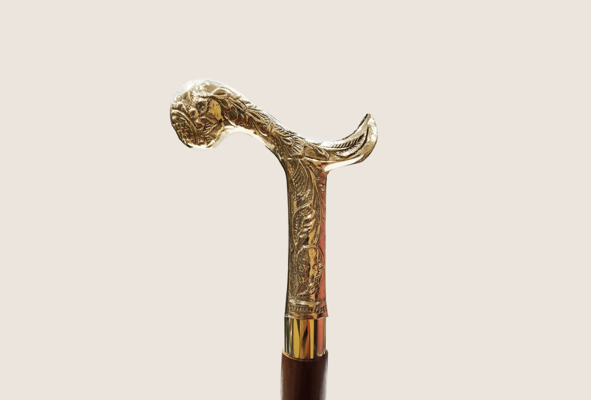 Vintage Designer Brass Handle Antique Style Victorian Cane Wooden Walking Stick 