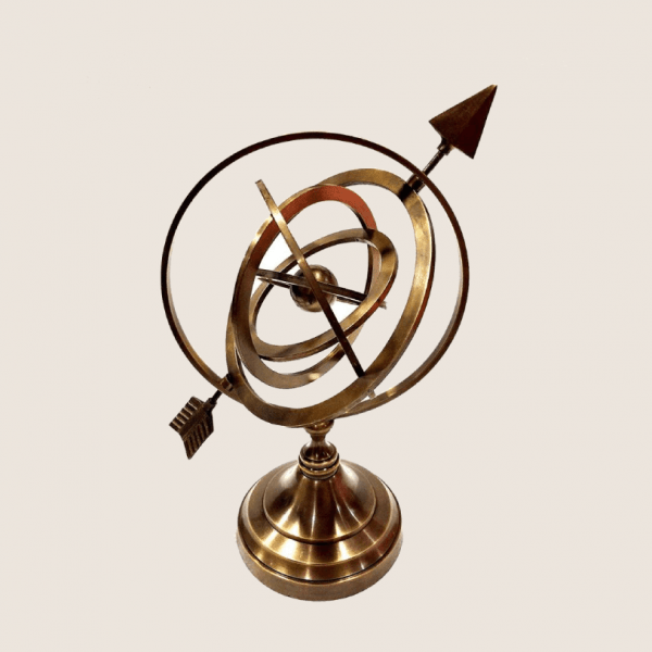 Antique Nautical Brass Armillary Sphere Arrow Globe Brown Metal Base Office Decorative