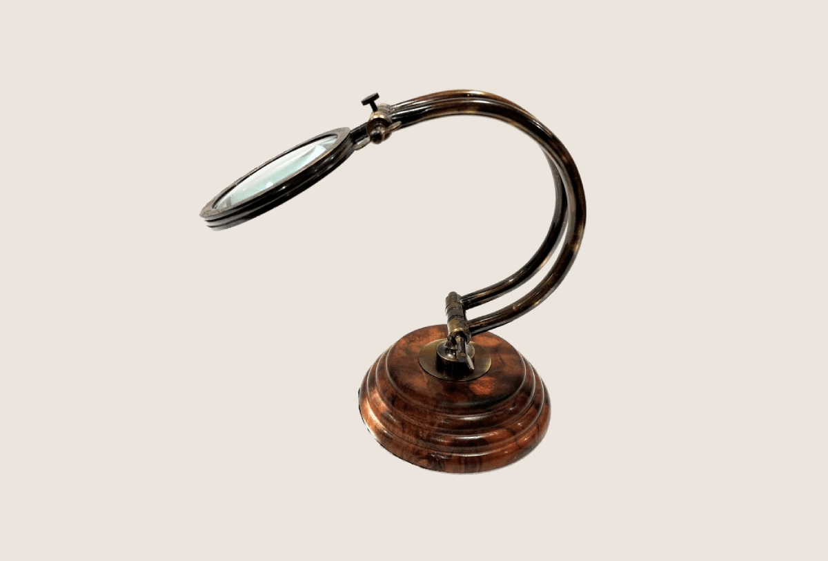 Nautical Brass Magnifying Glass on Black Wooden Base Antique Reading Magnifier 