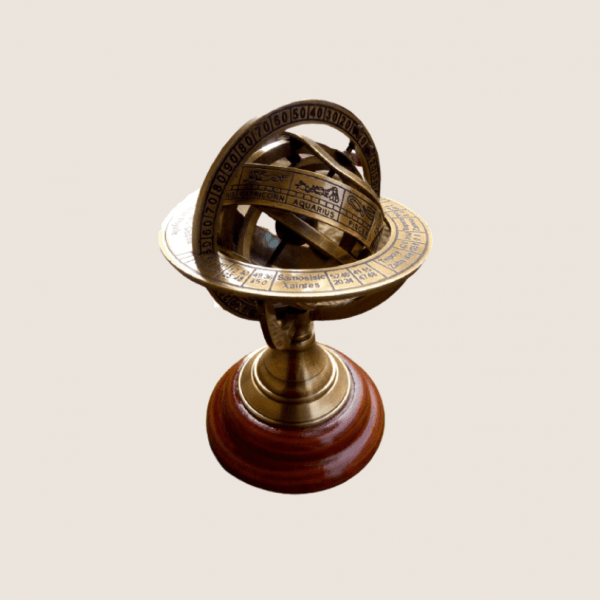 5 inch Brass Armillary Sphere Astrolabe On Marine Wooden Base
