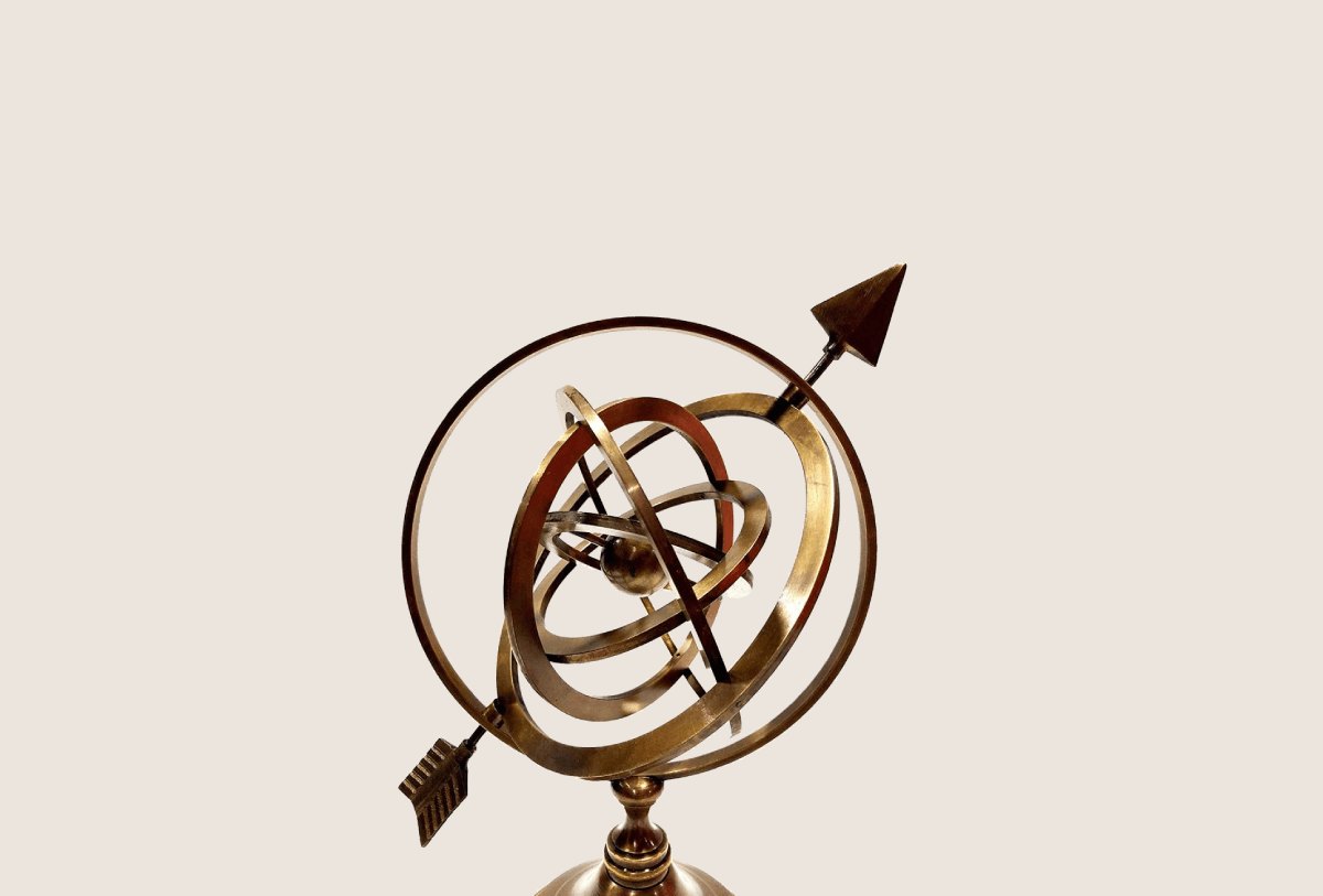 Antique Nautical Brass Armillary Sphere Arrow Globe Brown Metal Base Office Decorative
