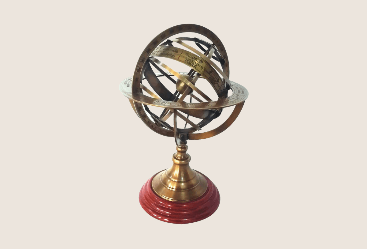 12" Nautical Brass Armillary Sphere World Globe Rosewood Base Home Decorative