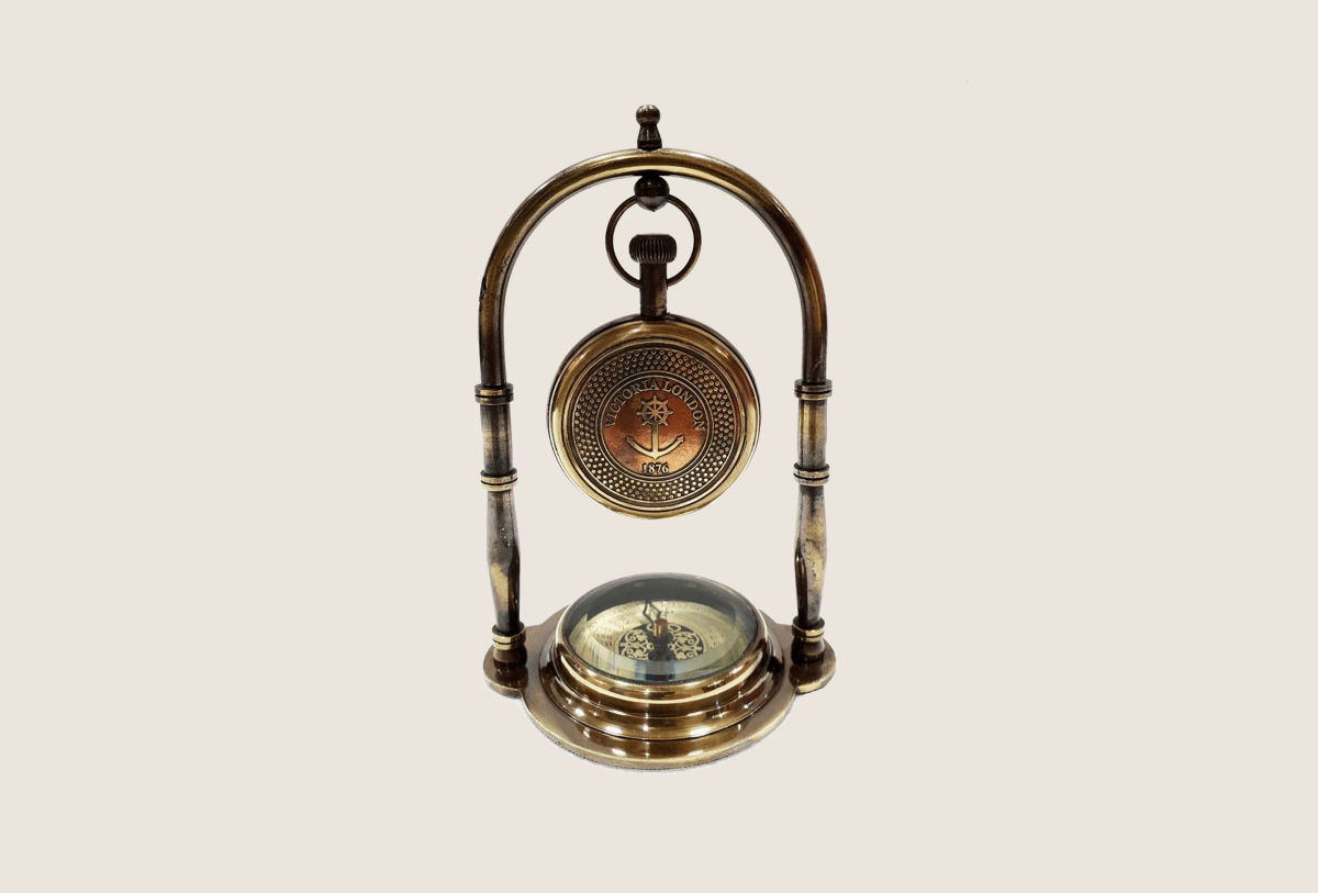 Rustic Nautical Decor Antique Style Compass Table Clock 